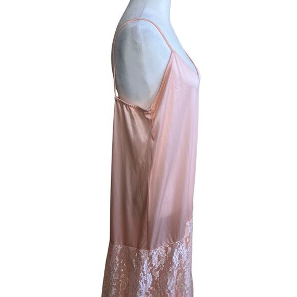 JCPenney Vintage 80s Lace Slip Dress Drop Waist Bias Cut Handkerchief Hem Peach - Picture 5 of 16